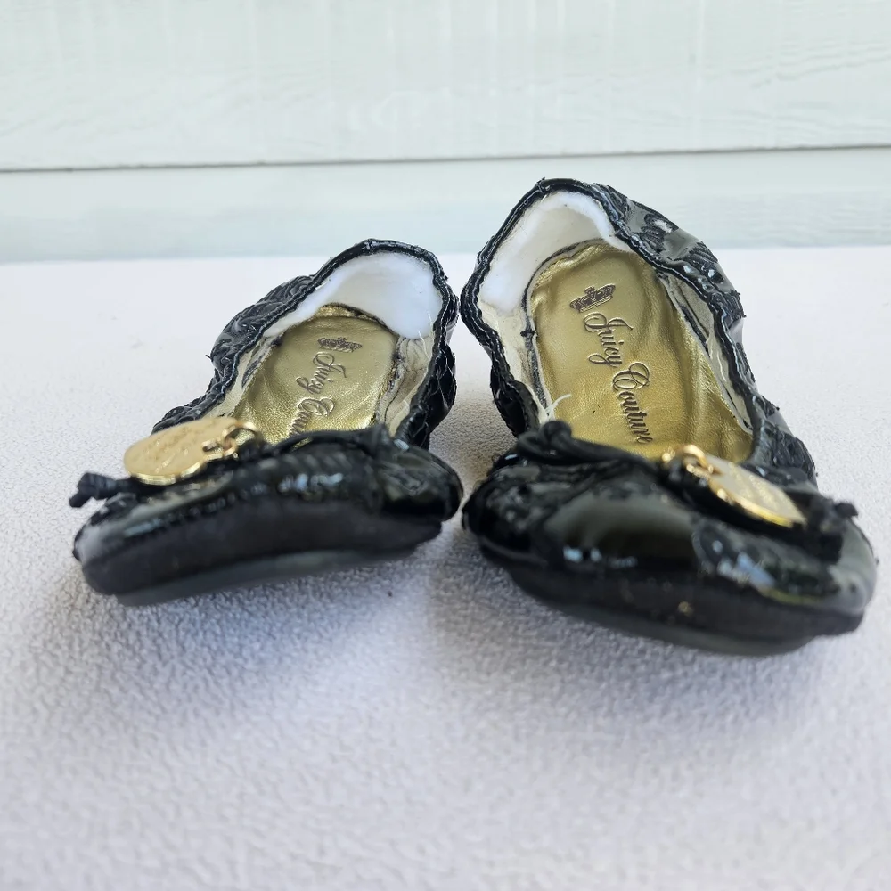Juicy Couture Girl SZ 13 Black Logo Ballet Flat Dress Formal Shoe Slip-On Charm